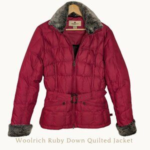 Woolrich Ruby Down Quilted Jacket Belted Faux Fur Trim Duck Down M Like New